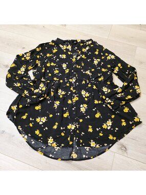 Womens Torrid Floral Boho Whimsical Long Sleeve Baby Doll Sz 0 Plus Top Blouse